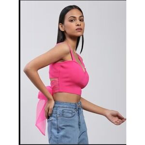 Zara Pink Organza Bow Back Knit Crop Top Bloggers Favorite Size Small